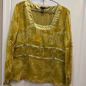 Sioni 100% Silk Blouse Green Gold Paisley Size XL